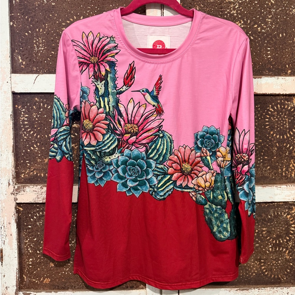 Double D Ranch Long Sleeve Succulents Hummingbird Shirt